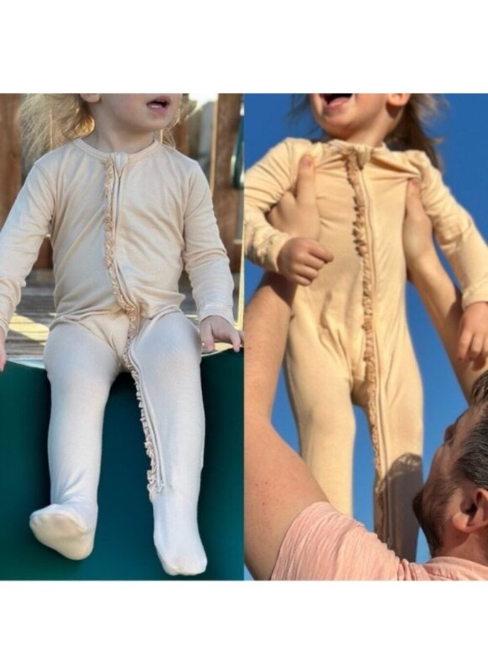 Larkspur Baby Company | "Cream" Ruffle Zip Footie | Size 12-18 Months